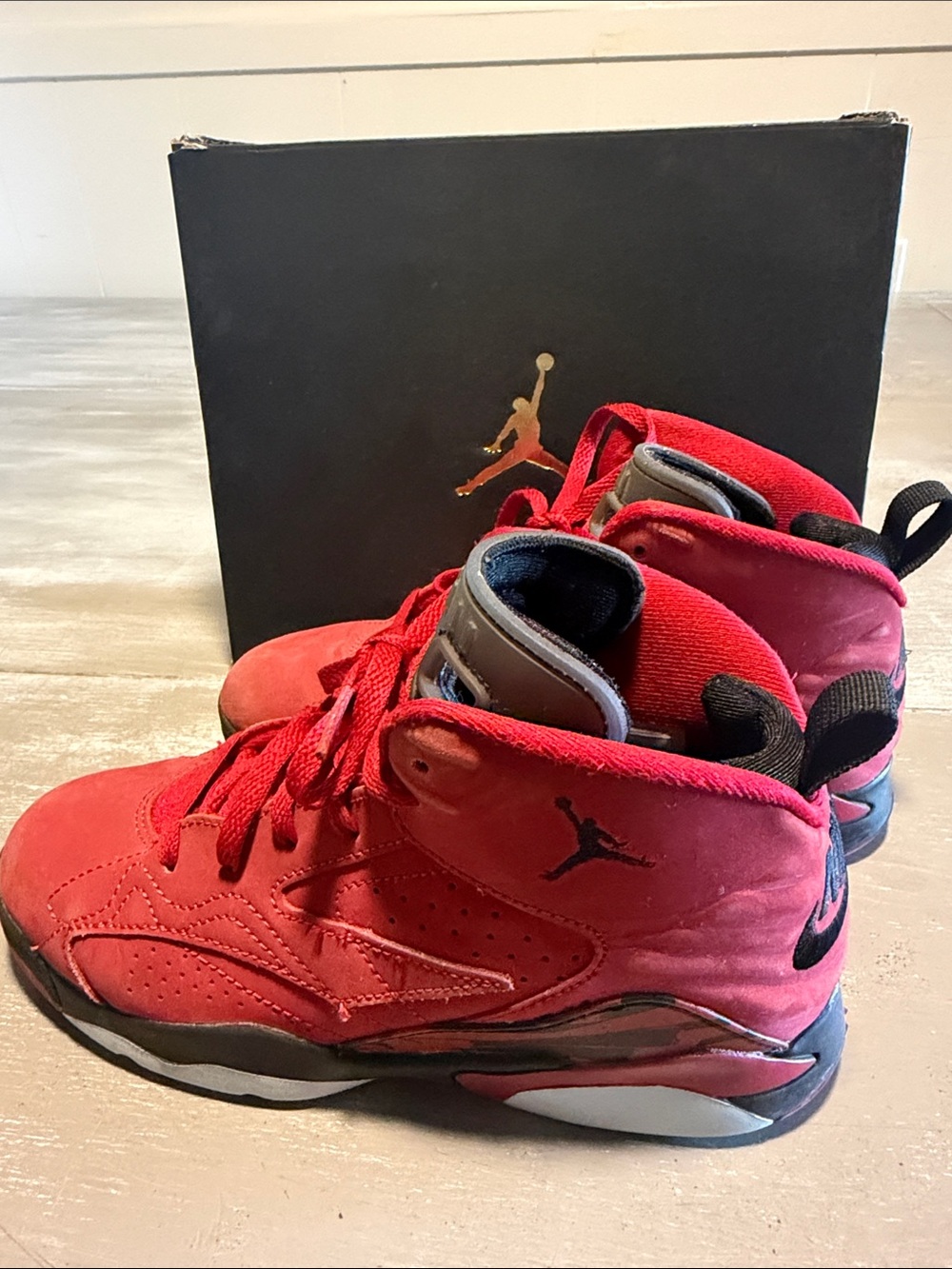 Jordan Kids Red High-Top Basketball Sneakers with Black Tongue